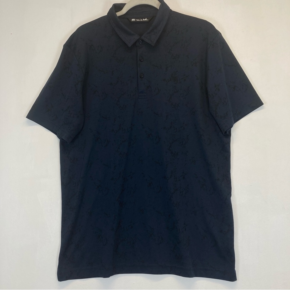 Travis Mathew Polo Shirt Mens L Blue Camouflage Performance Golf Wick Stretch